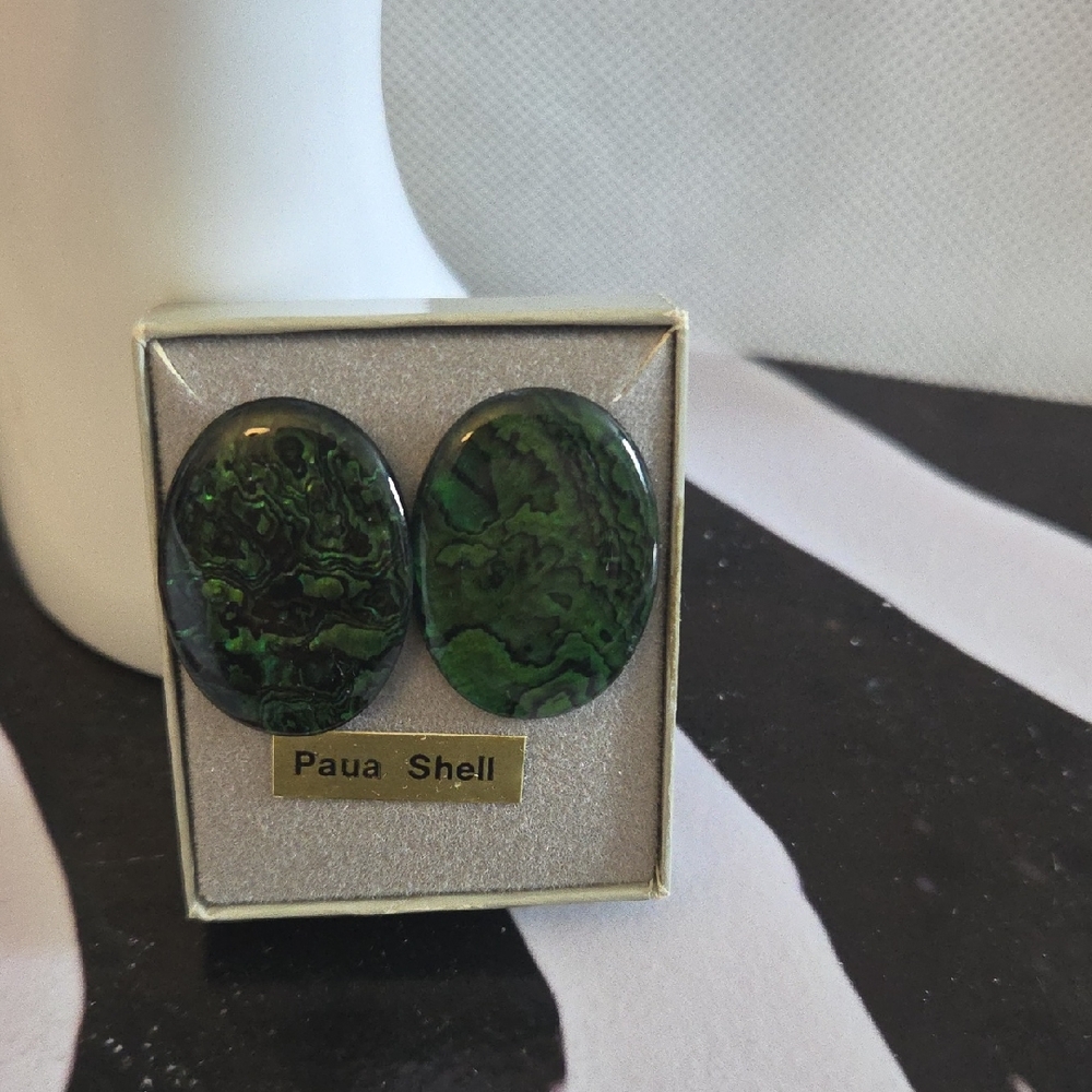 Vintage Deep Green Paua Shell Earrings